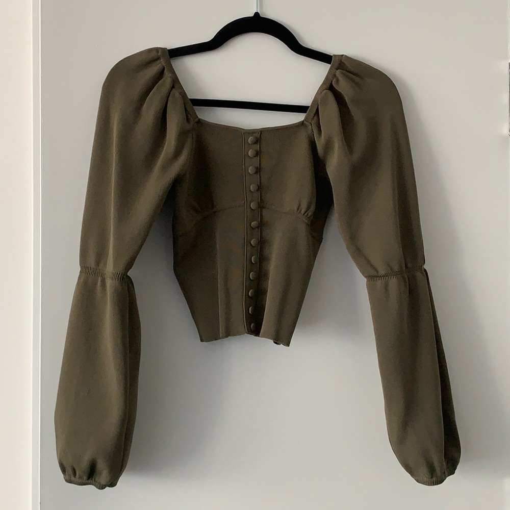 Zara green, puff sleeve, square neck top size XS